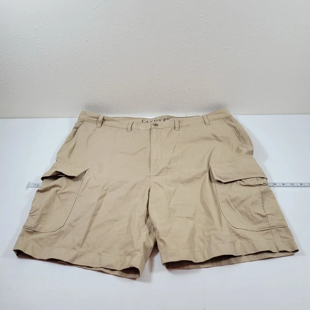 Lands'‎ End Cargo Shorts Mens 44 Khaki Tan Excellent Cotton Twill Multi Pocket
